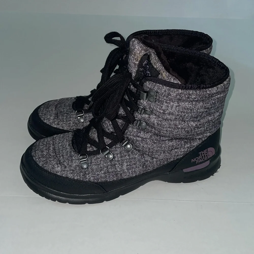North Face Thermoball Lace II Faux Fur Boots W/ Box - Black & Plum - Size 9